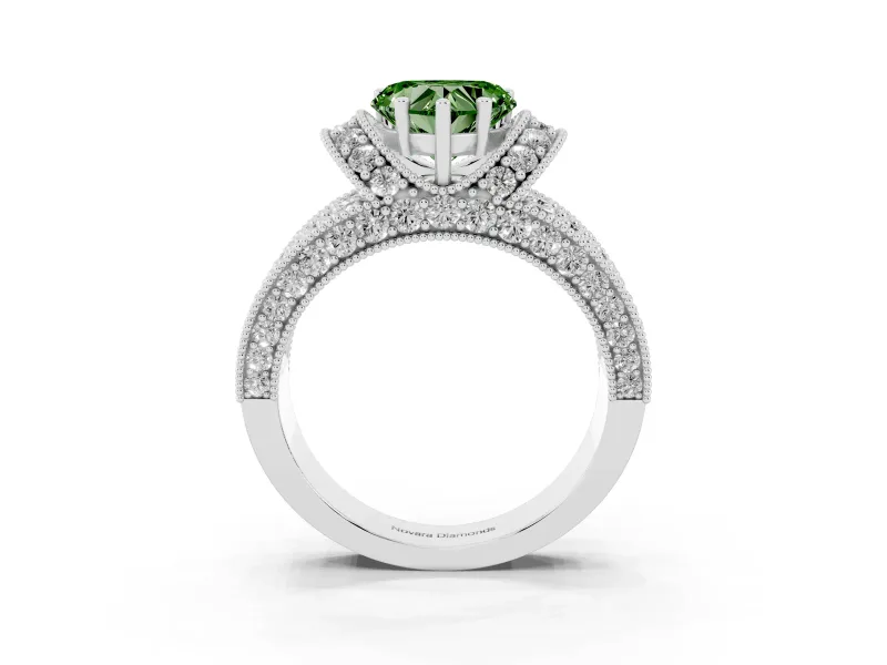 Heart-Shaped Vintage Pave Engagement Ring Setting for a Fancy Green Lab-Grown Diamond | Milgrain Edges | Platinum