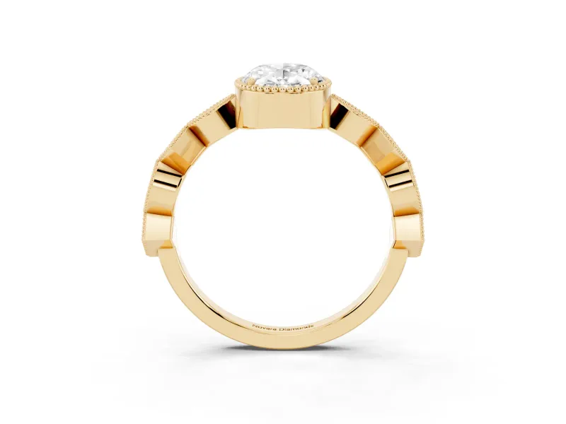 Oval Cut Diamond Milgrain Marquise Twist Band Ring Set in Yellow gold with Prong Setting