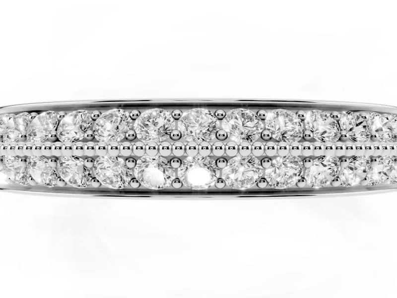 Round Diamond Double Row Pavé Band Set in Silver with Shared Prong Setting