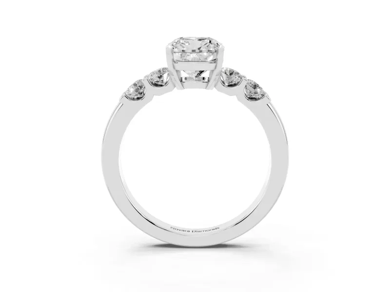 Cushion Cut Diamond Five-Stone Prong Set Engagement Ring Set in Silver with Channel Band