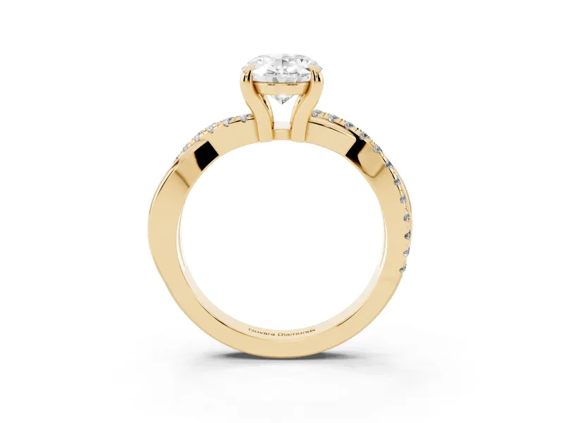 Oval Cut Diamond Twist Band Solitaire Set in Yellow gold with Pavé Accents and Prong Setting