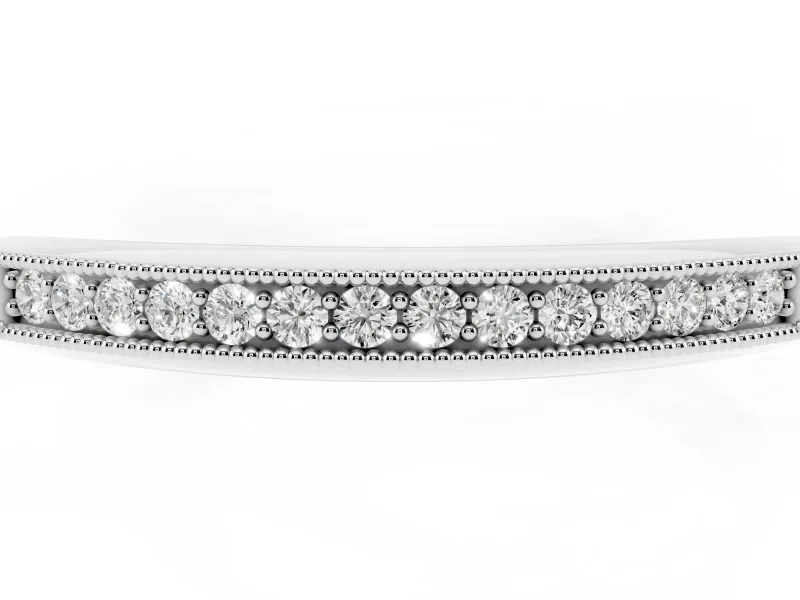 Round Lab-Grown Diamond Vintage Milgrain Pavé Wedding Band | Knife Edge Sides | Platinum
