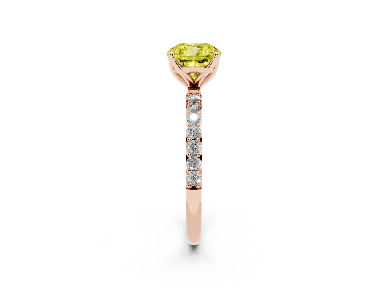 Cushion Cut Pave Solitaire Engagement Ring Setting for a Fancy Yellow Lab-Grown Diamond | Slim Band | Rose Gold