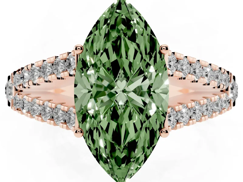 Marquise Graduated Split Shank Engagement Ring Setting for a Fancy Green Lab-Grown Diamond | Rose Gold