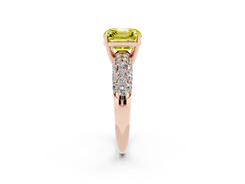 Asscher Cut Multi Row Pave Engagement Ring Setting for a Fancy Yellow Lab-Grown Diamond | Rose Gold