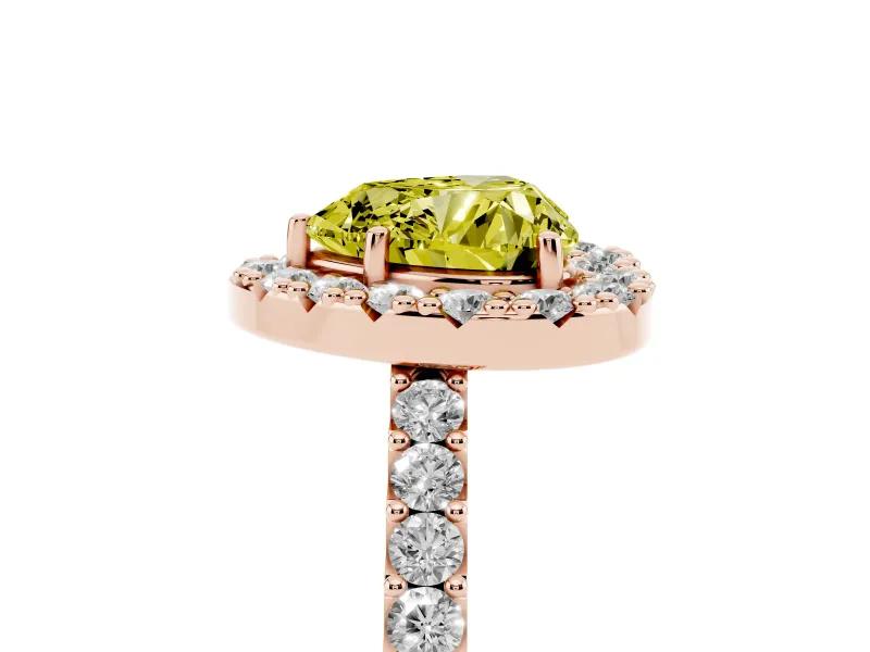 Heart-Shaped Halo Engagement Ring Setting for a Fancy Yellow Lab-Grown Diamond | Single Row Pavé Band | Rose Gold
