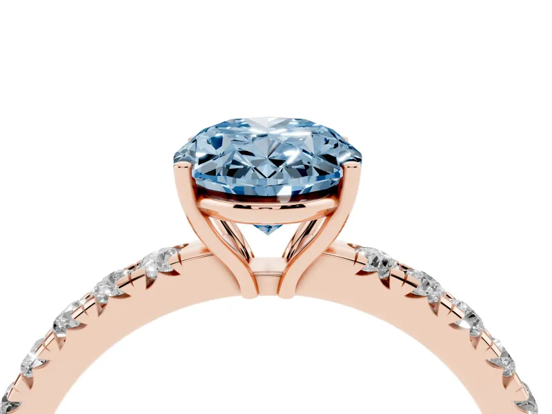 Oval Pave Engagement Ring Setting for a Fancy Blue Lab-Grown Diamond | Shared Prong Band | Rose Gold