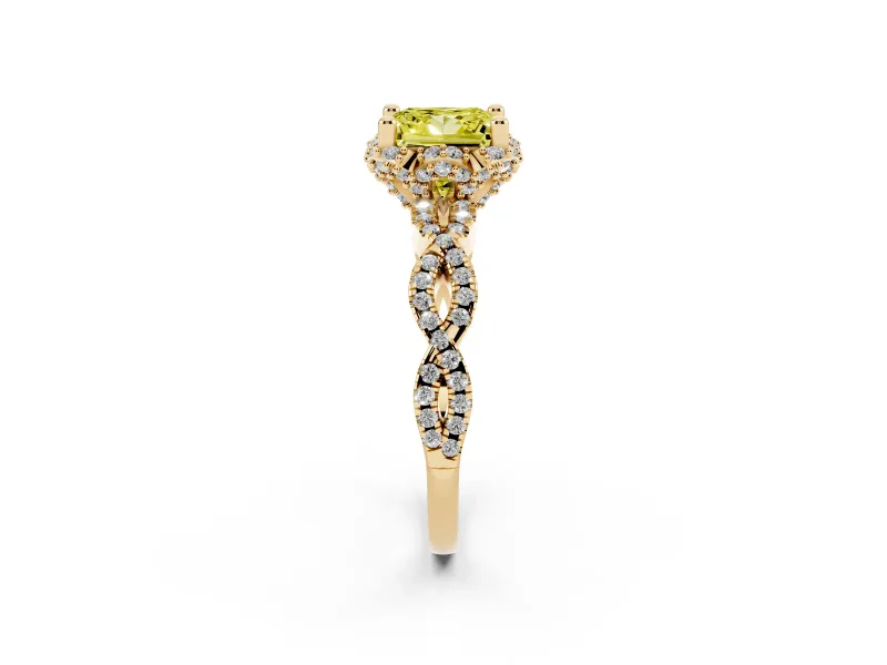 Princess Cut Halo Engagement Ring Setting for a Fancy Yellow Lab-Grown Diamond | Yellow Gold - Design NV-24725