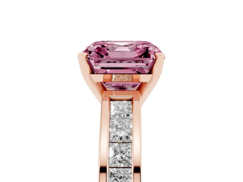 Asscher Cut Channel Engagement Ring Setting for a Fancy Pink Lab-Grown Diamond | Rose Gold