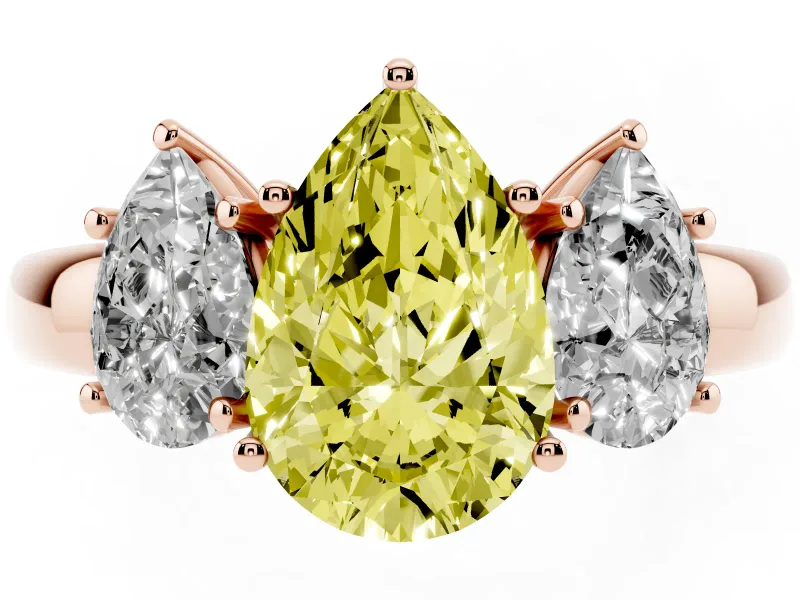 Pear-Shaped Three Stone Engagement Ring Setting for a Fancy Yellow Lab-Grown Diamond | Matching Side Stones | Rose Gold