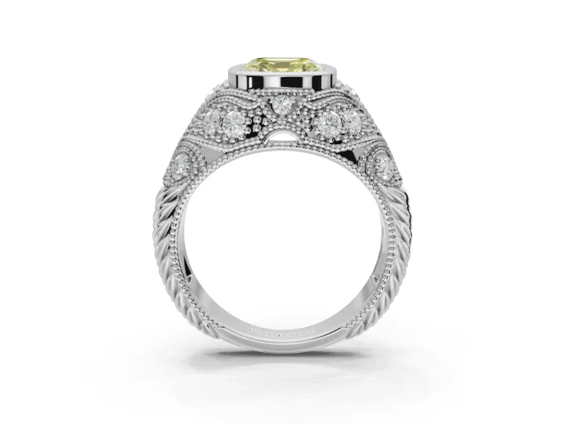 Asscher Cut Vintage Bezel Engagement Ring Setting for a Fancy Yellow Lab-Grown Diamond | Platinum