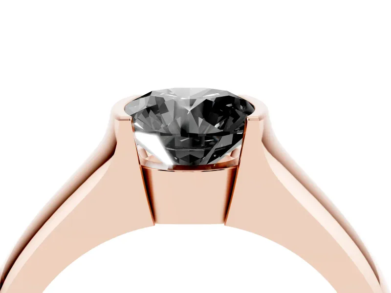 Round Half Bezel Solitaire Engagement Ring Setting for a Black Center | Wide Band | Rose Gold