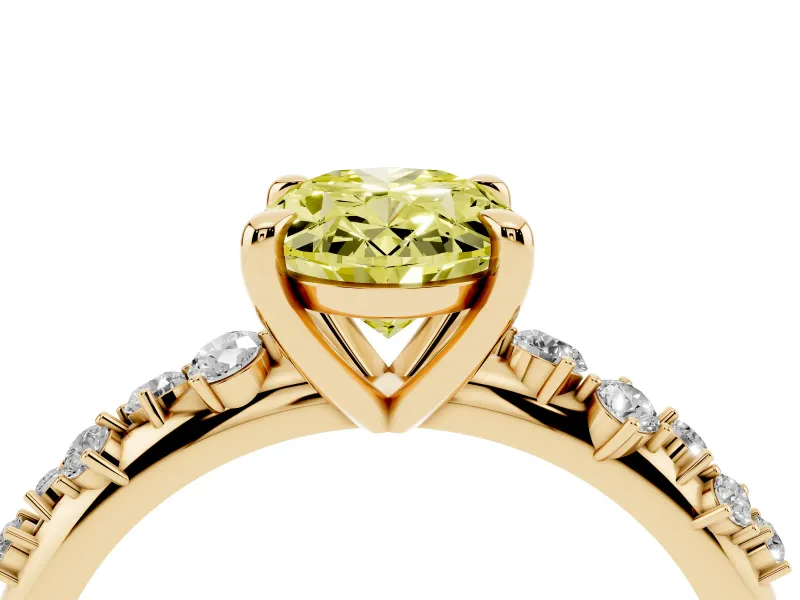 Oval Graduated Accent Engagement Ring Setting for a Fancy Yellow Lab-Grown Diamond | Yellow Gold