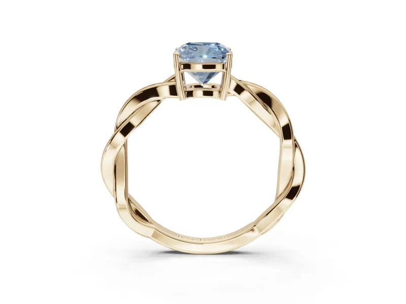 Cushion Cut Twisted Pavé Solitaire Engagement Ring Setting for a Fancy Blue Lab-Grown Diamond | Yellow Gold