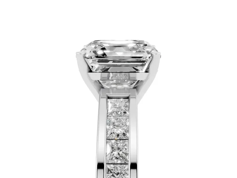 Asscher Cut Channel Set Engagement Ring Setting | Princess Cut Accents | Platinum