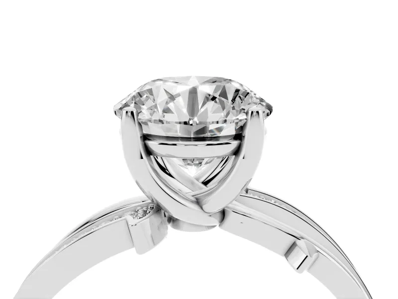 Round Cut Diamond Pavé Twist Band Solitaire Ring Set in Silver with Prong Setting