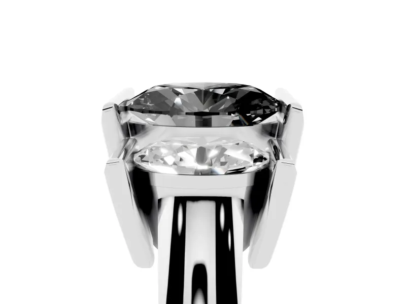 Fancy Black Oval Cut Diamond Three-Stone Channel Set Ring Set in Silver with Smooth Polished Band