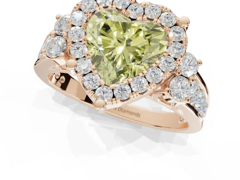 Heart-Shaped Halo Engagement Ring Setting for a Fancy Yellow Lab-Grown Diamond | Graduated Channel Band | Rose Gold