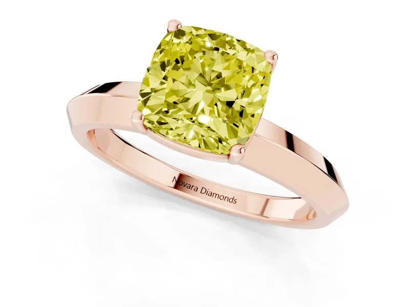 Cushion Cut Knife-Edge Engagement Ring Setting for a Fancy Yellow Lab-Grown Diamond | Rose Gold