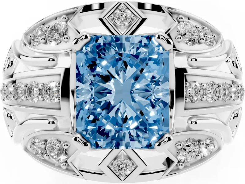Radiant Cut Art Deco Engagement Ring Setting for a Fancy Blue Lab-Grown Diamond | Sterling Silver