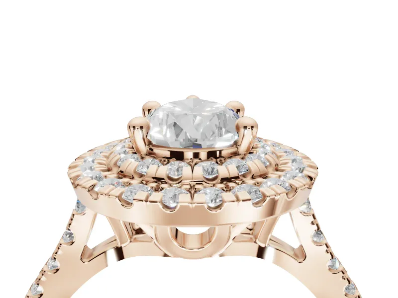 Pear-Shaped Lab-Grown Diamond Double Halo Statement Ring Set in Rose Gold with Pavé Band