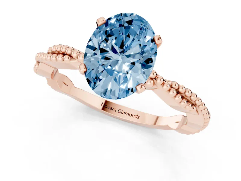 Oval Twisted Engagement Ring Setting for a Fancy Blue Lab-Grown Diamond | Beaded Twist | Rose Gold