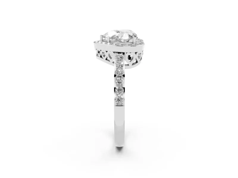Heart Cut Diamond Halo Ring Set in Silver with Pavé-Setting Band and Open Prong Center