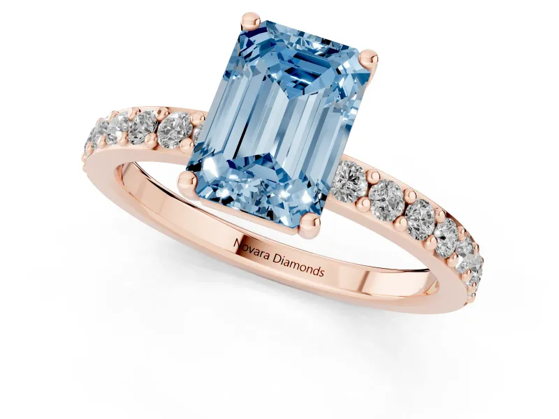 Emerald Cut Pavé Solitaire Engagement Ring Setting for a Fancy Blue Lab-Grown Diamond | Single Row Band | Rose Gold