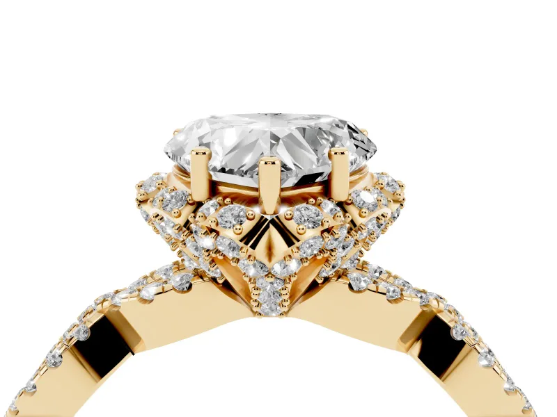Heart-Shaped Milgrain Halo Engagement Ring Setting | Graduated Shoulders | Yellow Gold