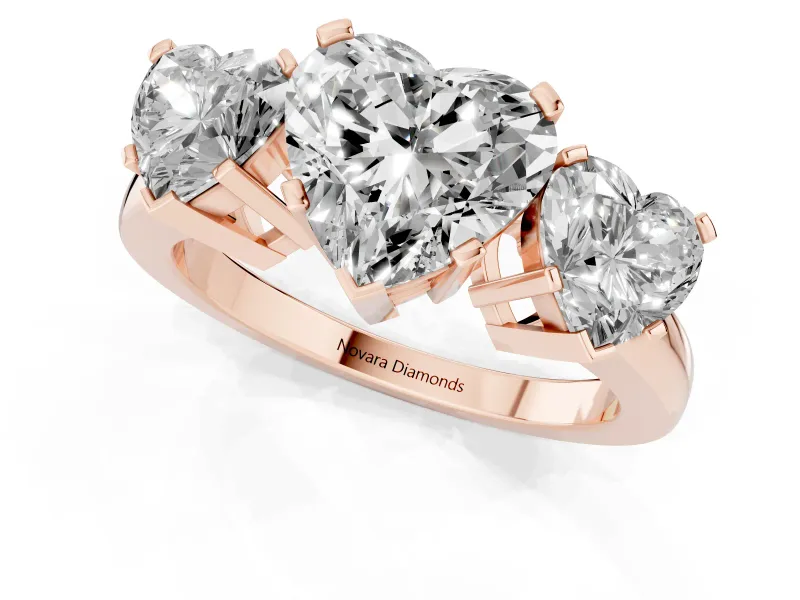 Heart-Shaped Three Stone Engagement Ring Setting | Large Side Stones | Rose Gold