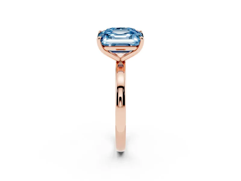Fancy Blue Asscher Cut and Emerald Cut Toi Moi Ring Set in Rose gold with Prong Setting