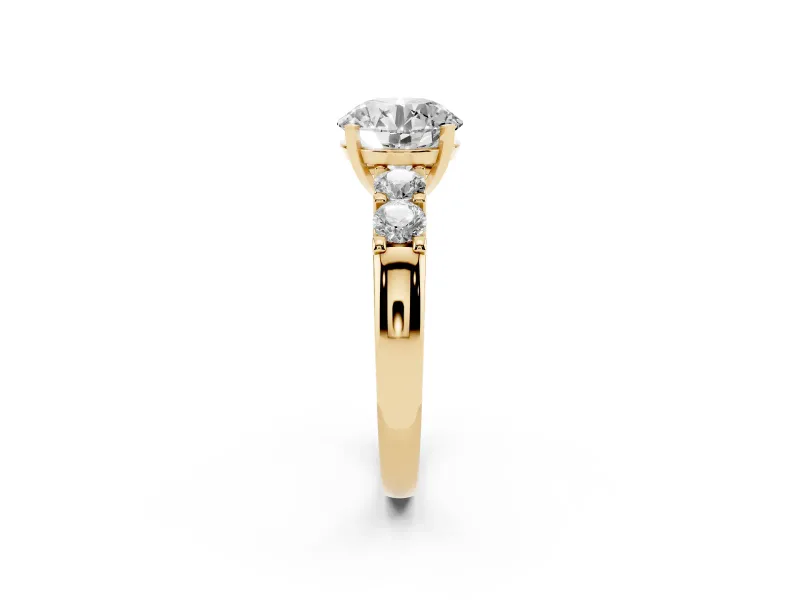 Round Five Stone Engagement Ring Setting | Prong-Set Side Stones | Yellow Gold