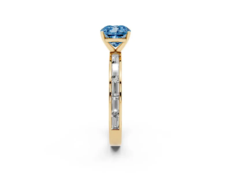 Cushion Cut Channel Set Engagement Ring Setting for a Fancy Blue Lab-Grown Diamond | Yellow Gold
