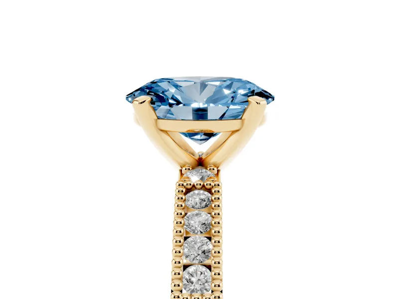 Oval Vintage Pavé Engagement Ring Setting for a Fancy Blue Lab-Grown Diamond | Yellow Gold