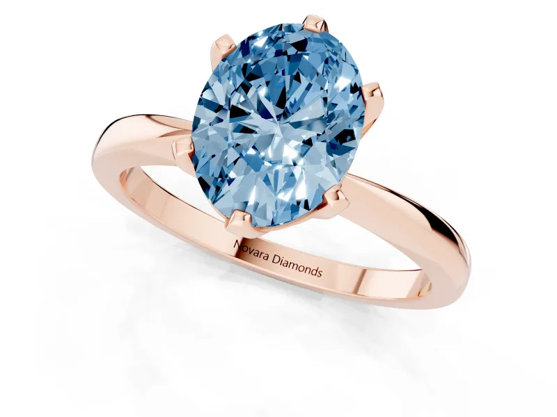 Oval Tapered Solitaire Engagement Ring Setting for a Fancy Blue Lab-Grown Diamond | Claw Prong Head | Rose Gold