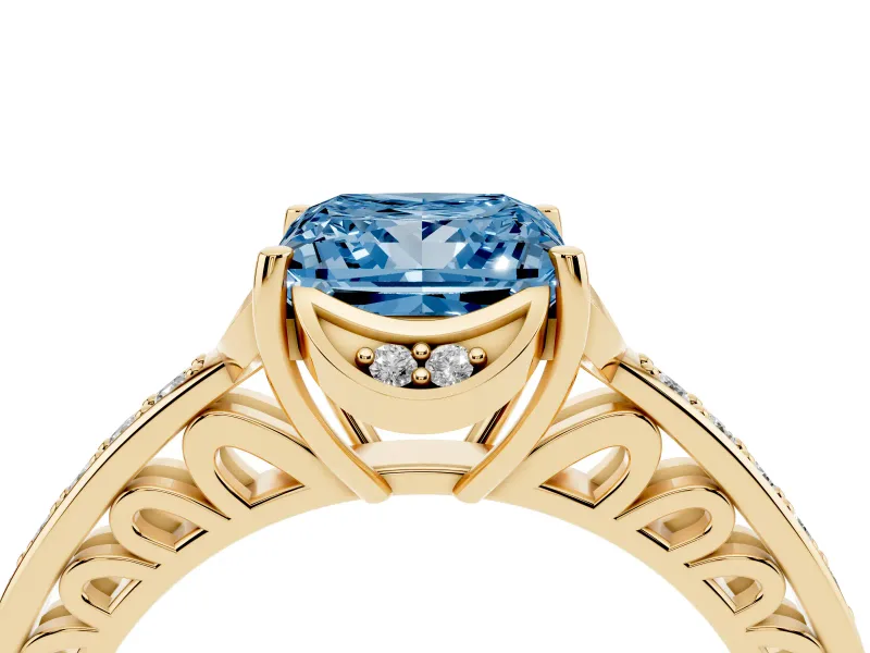 Princess Cut Floral Pavé Engagement Ring Setting for a Fancy Blue Lab-Grown Diamond | Yellow Gold