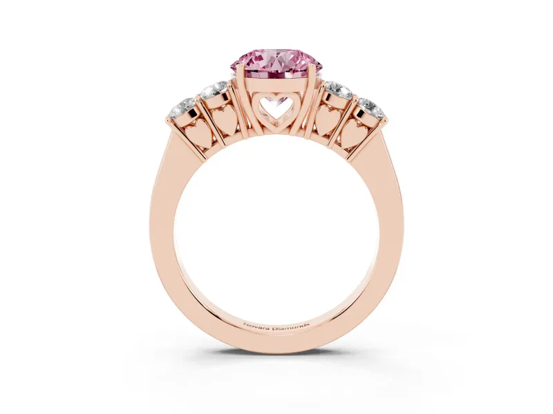 Round Close Set Five Stone Engagement Ring Setting for a Fancy Pink Lab-Grown Diamond | Rose Gold