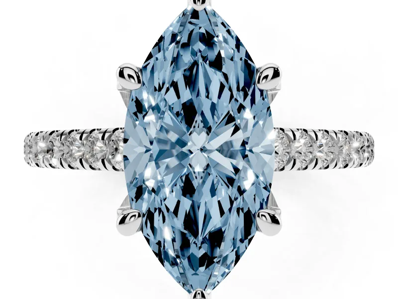 Marquise Hidden Halo Pave Engagement Ring Setting for a Fancy Blue Lab-Grown Diamond | Claw Prongs | Sterling Silver