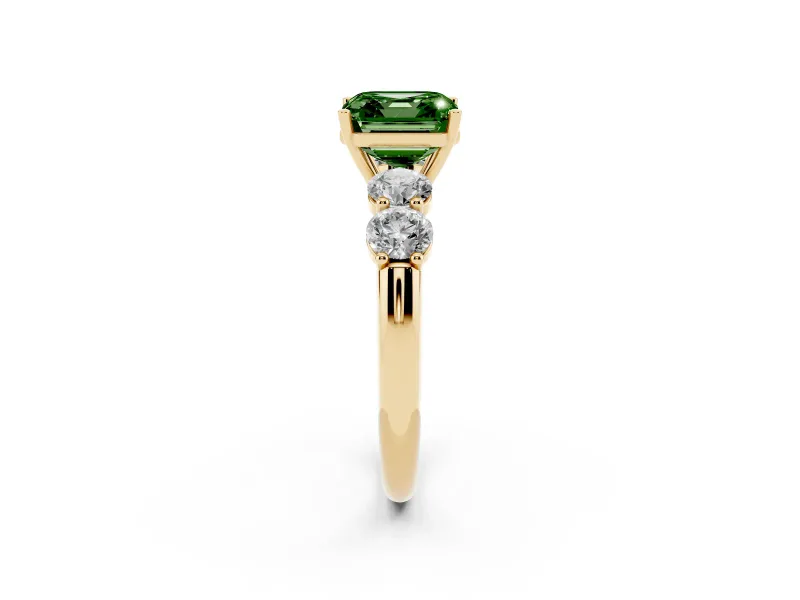 Asscher Cut Five Stone Engagement Ring Setting for a Fancy Green Lab-Grown Diamond | Prong Set Side Stones | Yellow Gold