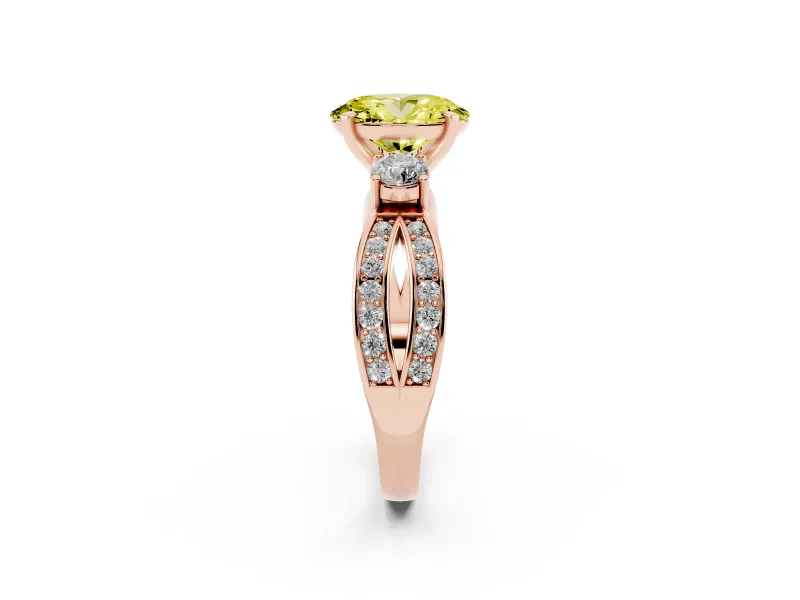 Oval Three-Stone Twist Engagement Ring Setting for a Fancy Yellow Lab-Grown Diamond | Rose Gold