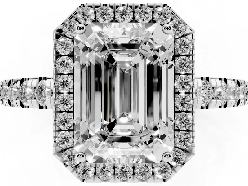 Emerald Cut Halo Engagement Ring Setting | Graduated Pavé Band | Sterling Silver