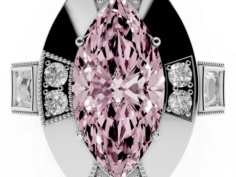 Fancy Pink Marquise Cut Diamond Milgrain Halo Ring Set in Silver with Split Shank