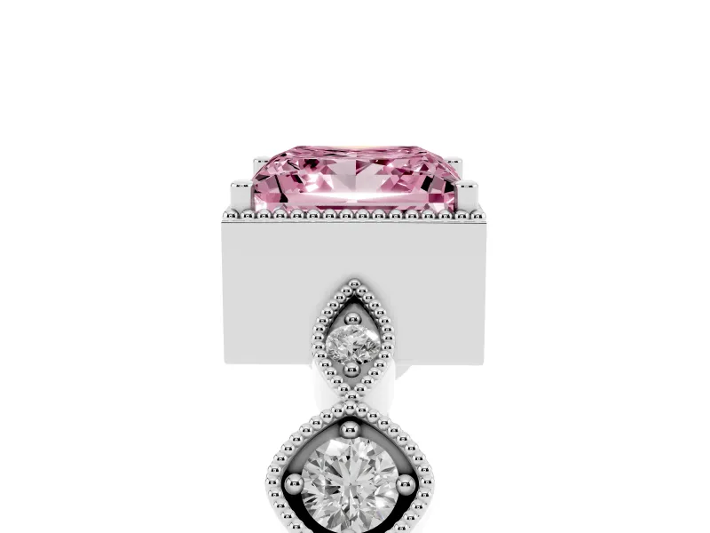 Princess Cut Vintage Engagement Ring Setting for a Fancy Pink Lab-Grown Diamond | Sterling Silver - Design NV-24637