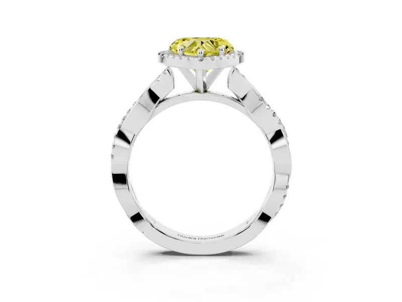 Fancy Yellow Heart Cut Diamond Halo Twisted Band Ring Set in Platinum with Prong Setting