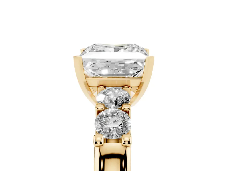 Princess Cut Diamond Five-Stone Prong Set Engagement Ring Set in Yellow gold with Channel Band
