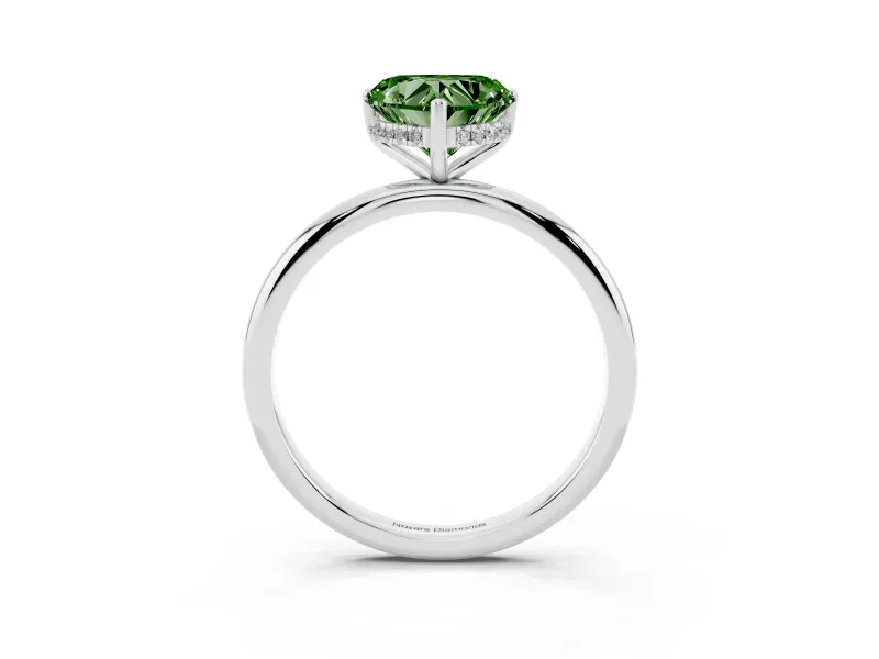 Fancy Green Heart Cut Diamond Solitaire Engagement Ring Set in Silver with Prong Setting and Polished Band