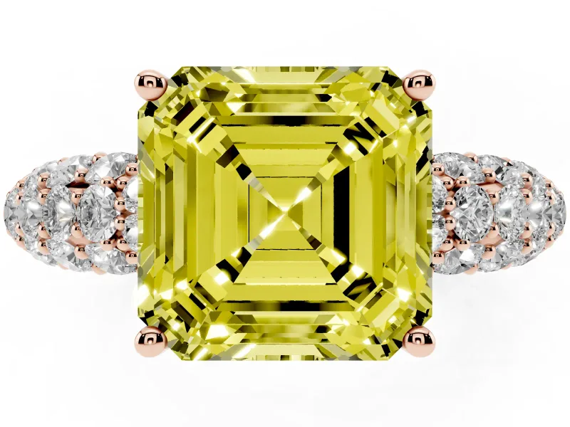 Asscher Cut Multi Row Pave Engagement Ring Setting for a Fancy Yellow Lab-Grown Diamond | Rose Gold