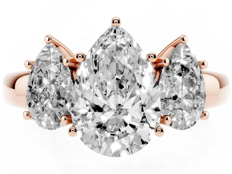 Pear-Shaped Three Stone Engagement Ring Setting | Matching Side Stones | Rose Gold