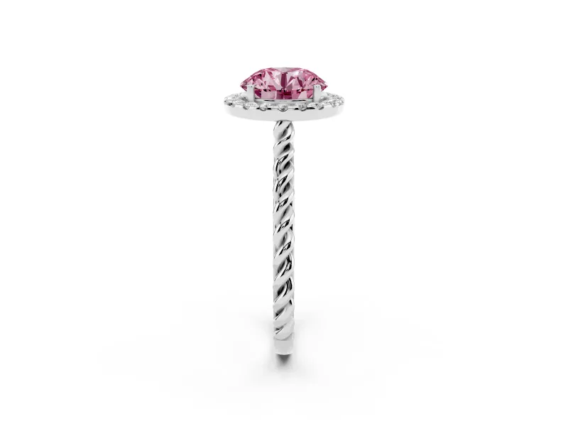 Round Rope Halo Engagement Ring Setting for a Fancy Pink Lab-Grown Diamond | White Gold