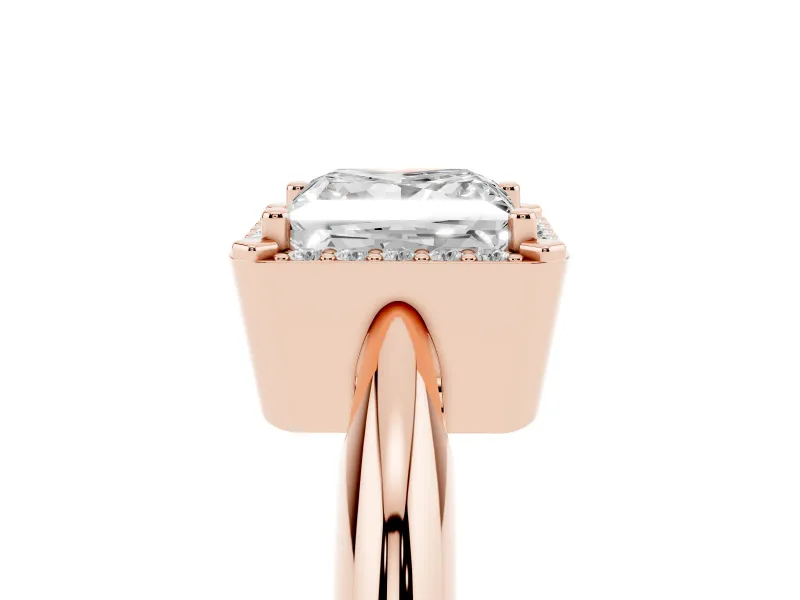 Princess Cut Diamond Halo Engagement Ring Set in Rose gold with Plain Split Shank and Prong Setting